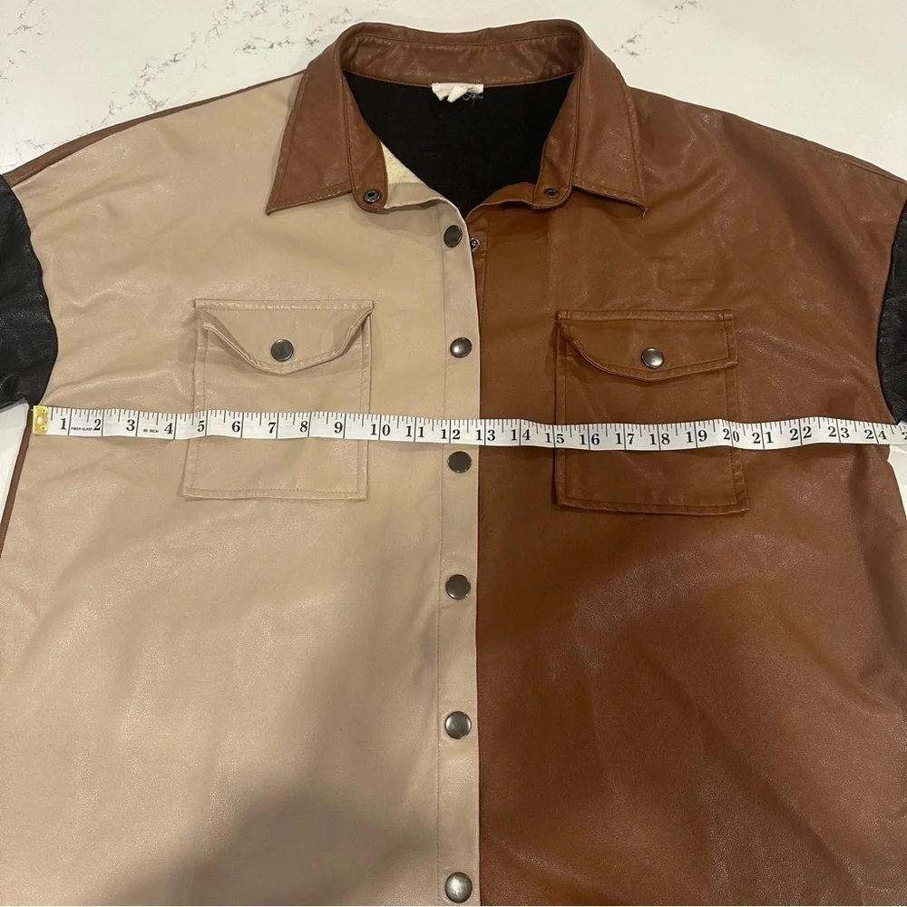 BiBi Color Block Faux Leather Shacket
